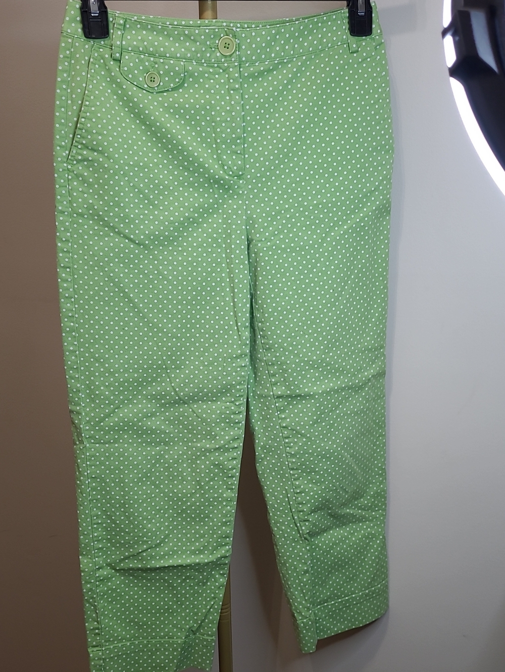Talbots Lime Green & White Polka Dot Cropped Pants size 6
